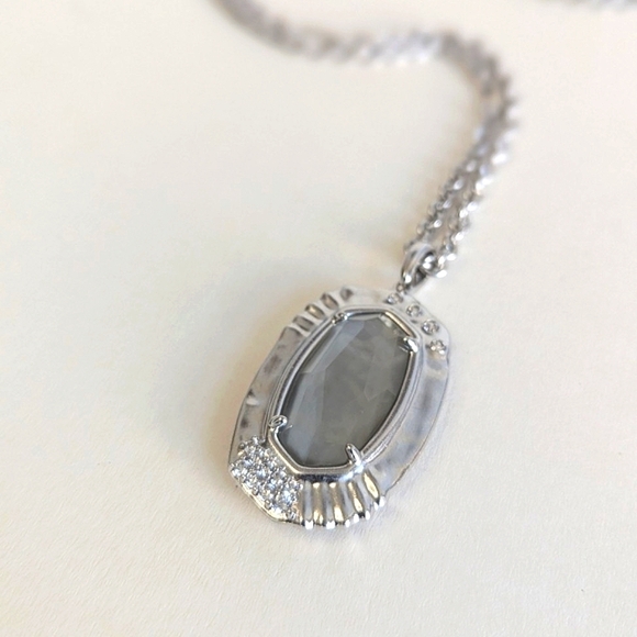 Kendra Scott Anna Gray Apatite Pendant Long Chain Necklace Cubic Zirconia Accent - Picture 3 of 11